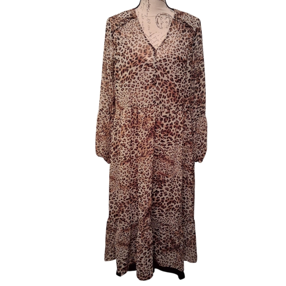 Leopard Print Long Sleeve Maxi Dress. Medium